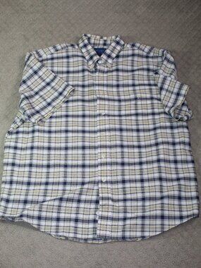 Towncraft Wrinkle Free Size XL Blue Yellow Plaid Cotton Blend Button Up Shirt